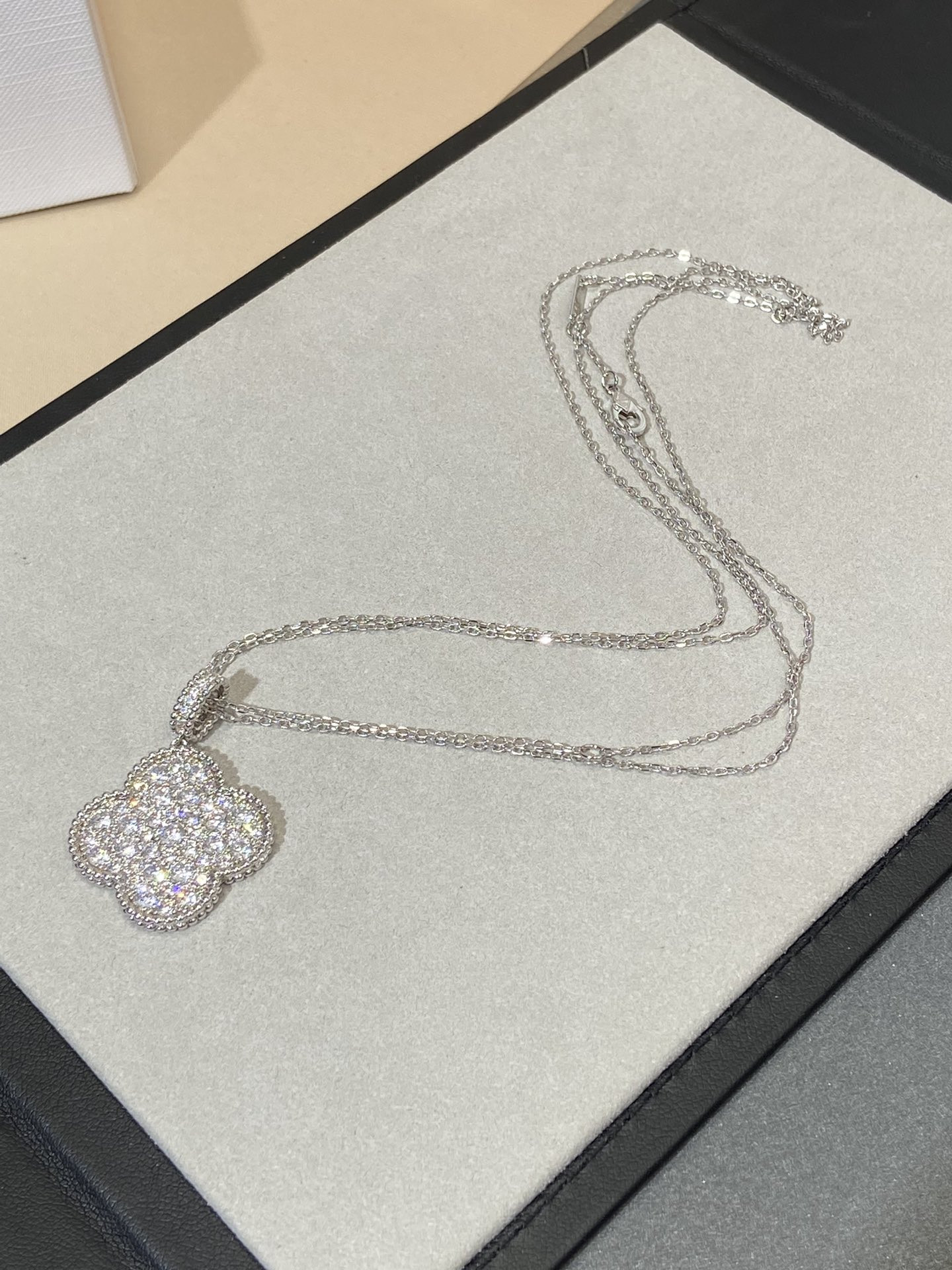 V*n Cl**f & Arpels Large Four Leaf Clover Necklace Diameter approx 2.5cm,Chain length approx 80cm