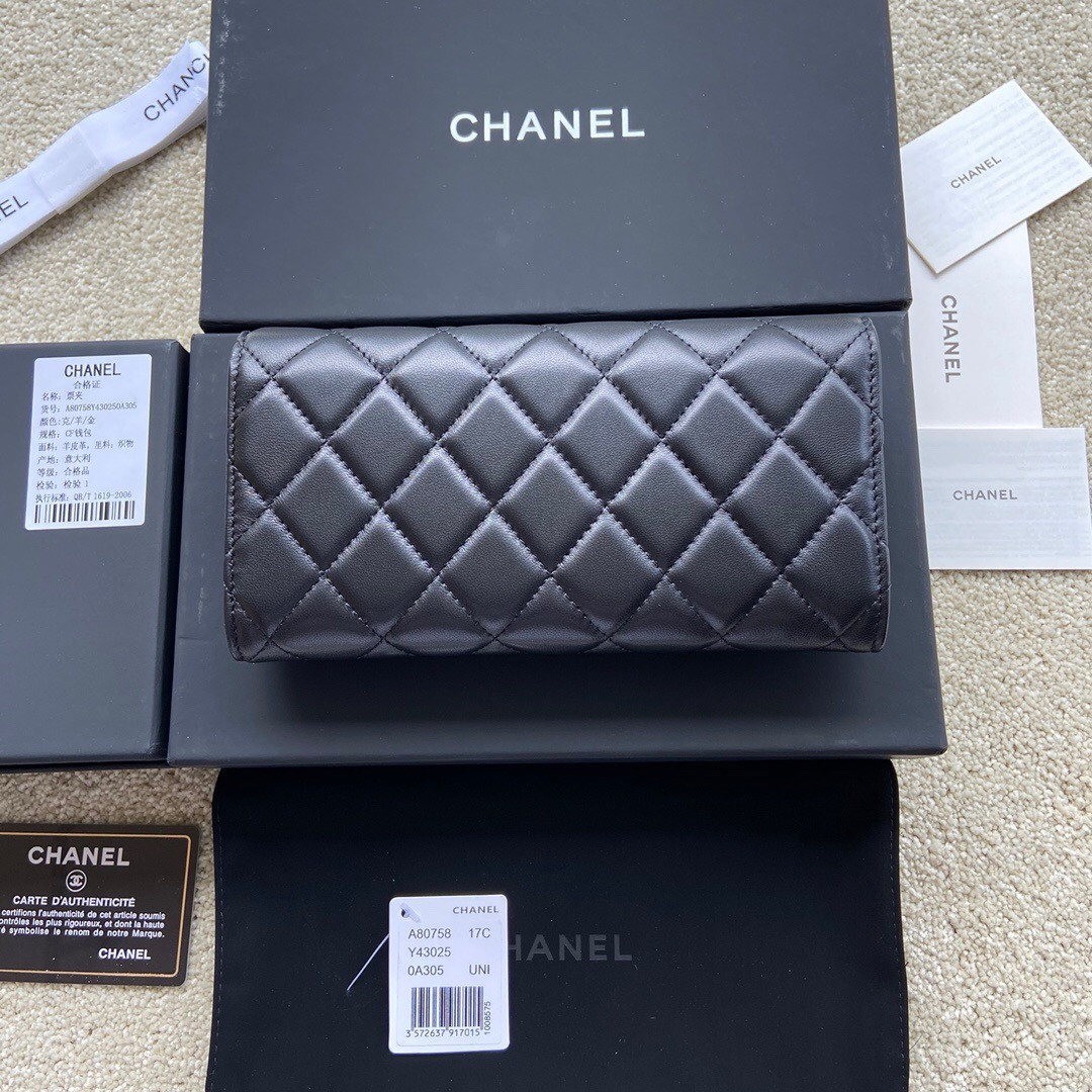Ch**el FLAP WALLET BLACK 19.5 x10 cm