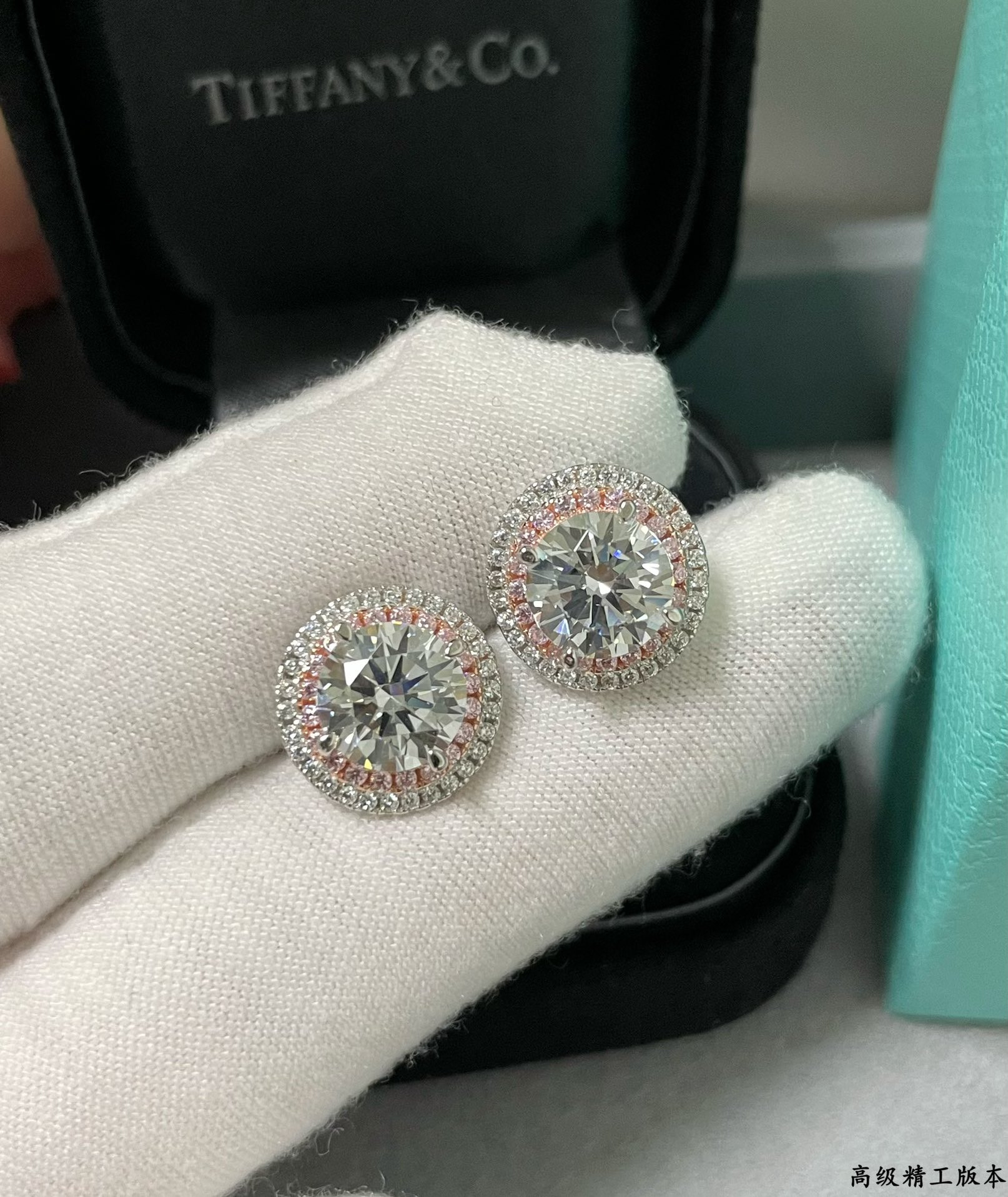 t*f*ny & co. round pink D1am0nd stud earrings ag925
