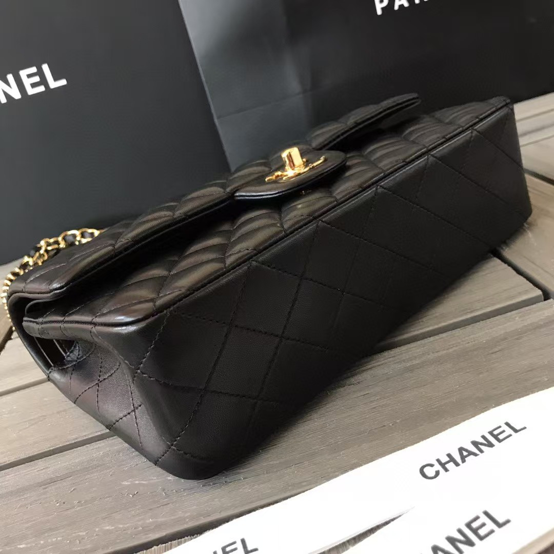 Ch**el SMALL CLASSIC HANDBAG Gold  Metal Black 14.5×23×6cm