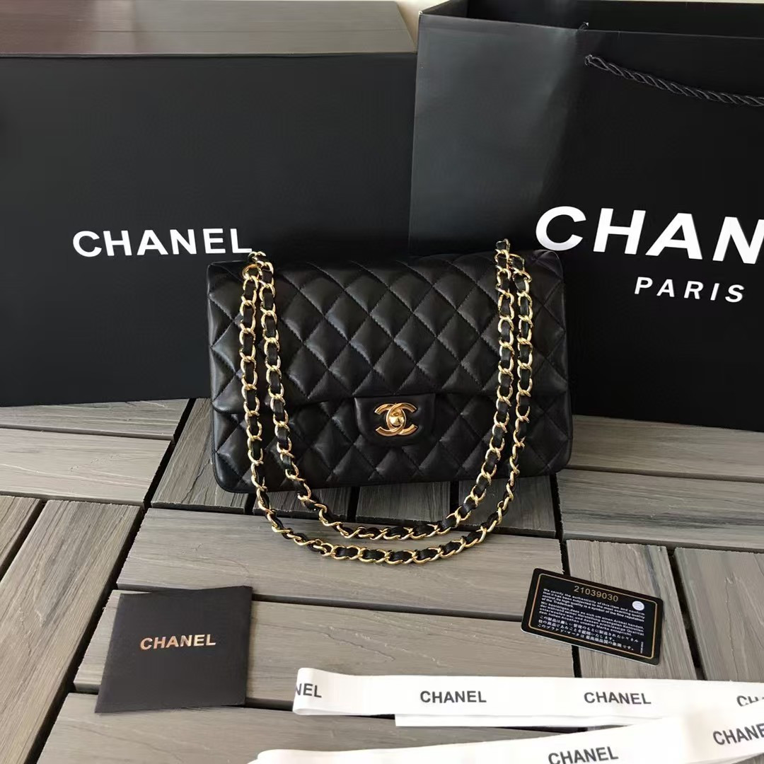Ch**el SMALL CLASSIC HANDBAG Gold  Metal Black 14.5×23×6cm