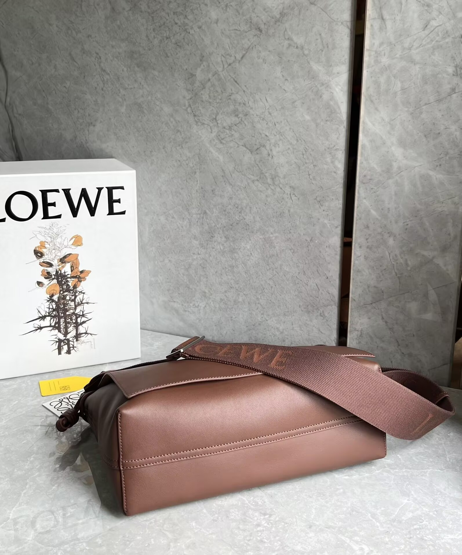 L0ew* Flamenco satchel in shiny S*pple calfskin 34x12x24cm