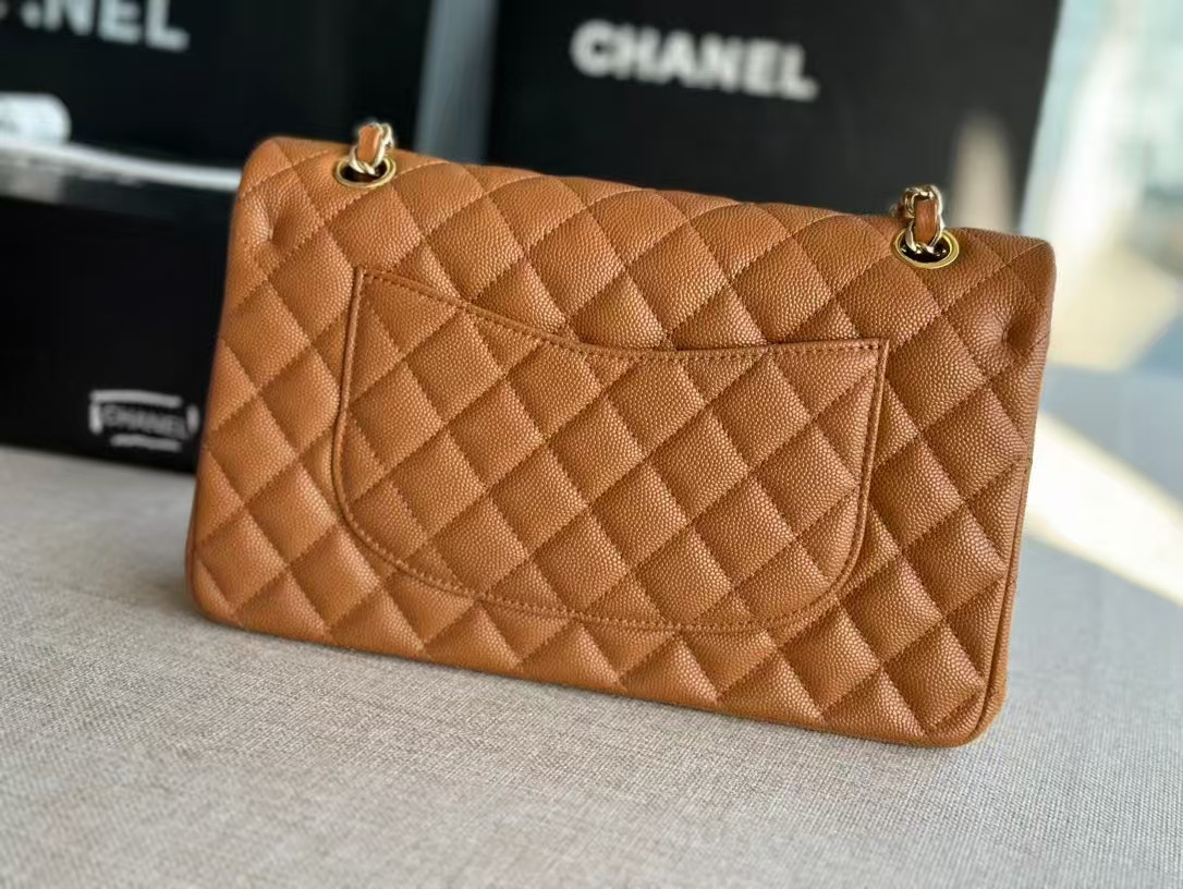 Ch**el SMALL CLASSIC HANDBAG Grained Calfskin 14.5×23×6cm