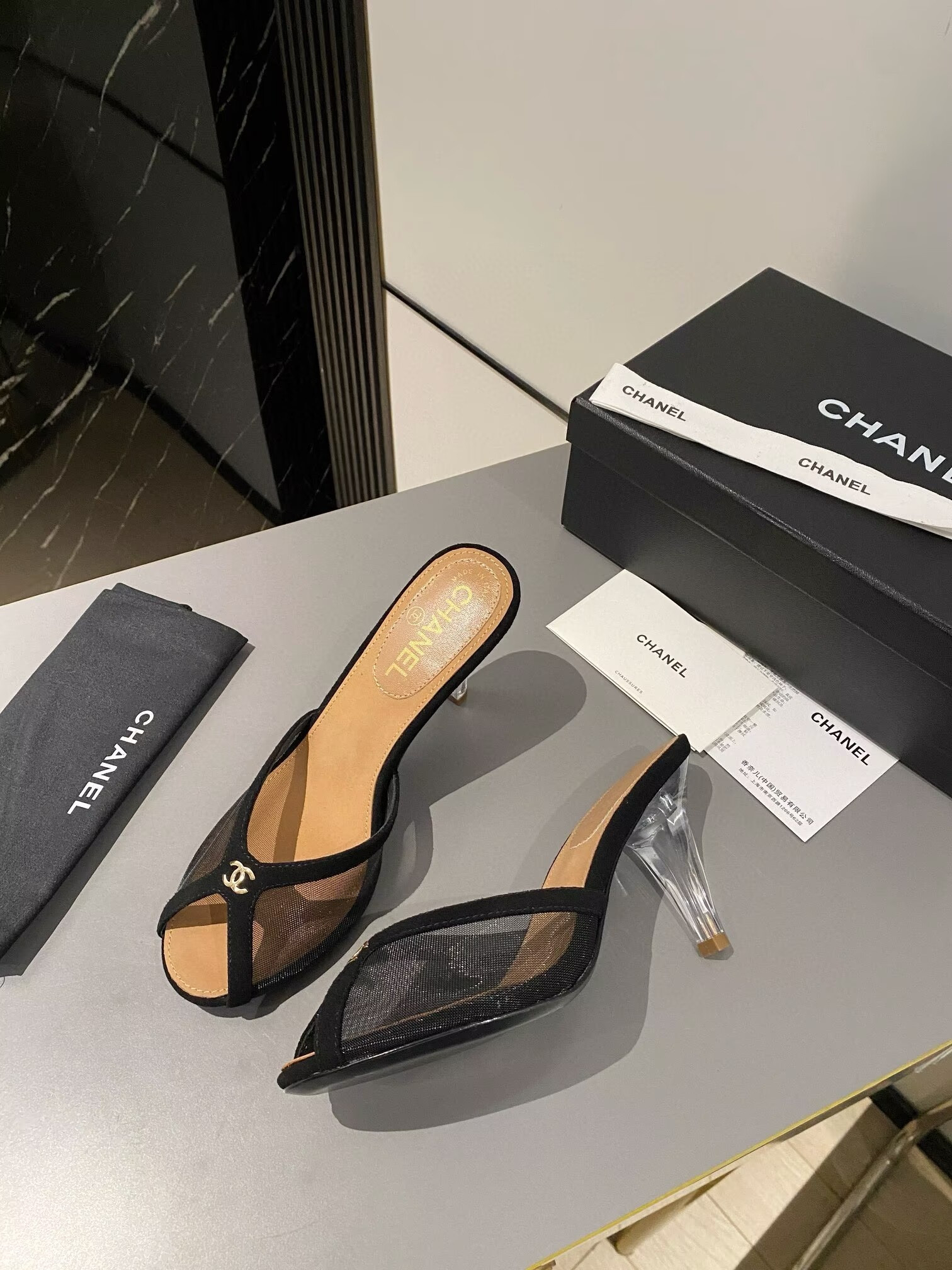 ua Ch**el tulle open-toe sandals