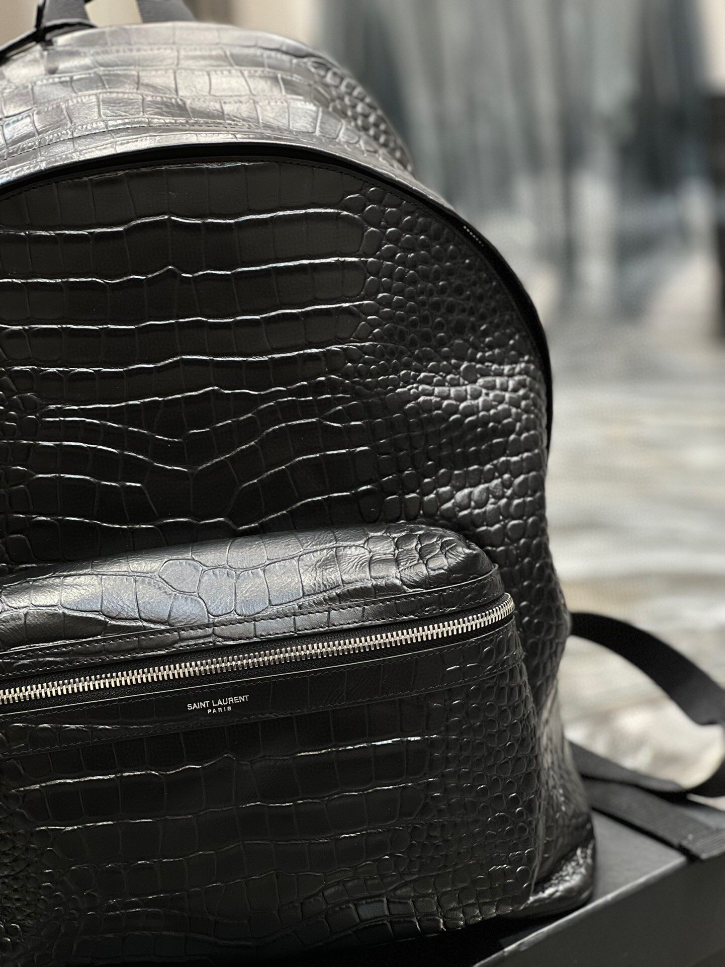 Y51 CITY BACKPACK IN CROCODILE-EMBOSSED LEATHER 12.2 X 16.1 X 8.6 inches