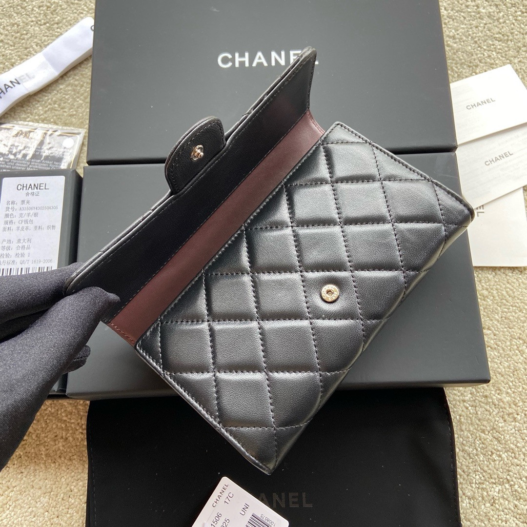 Ch**el FLAP WALLET BLACK SILVER 19.5 x10 cm