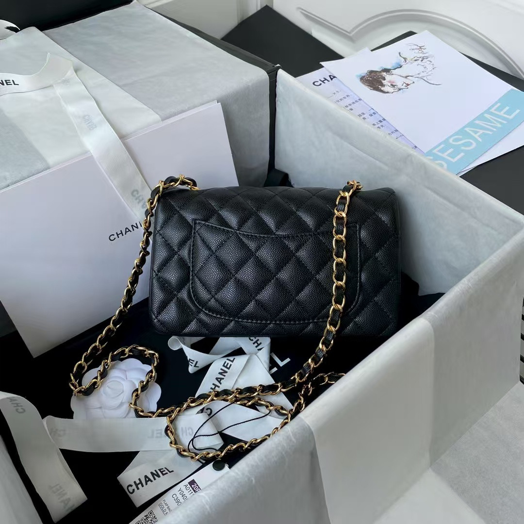 Ch**el MINI FLAP BAG BLACK 12x20x6cm