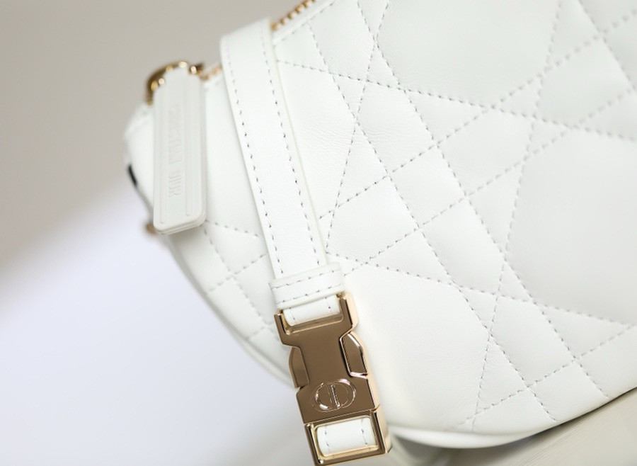 Lambskin Cannage Small D10r Vibe Hobo Bag White