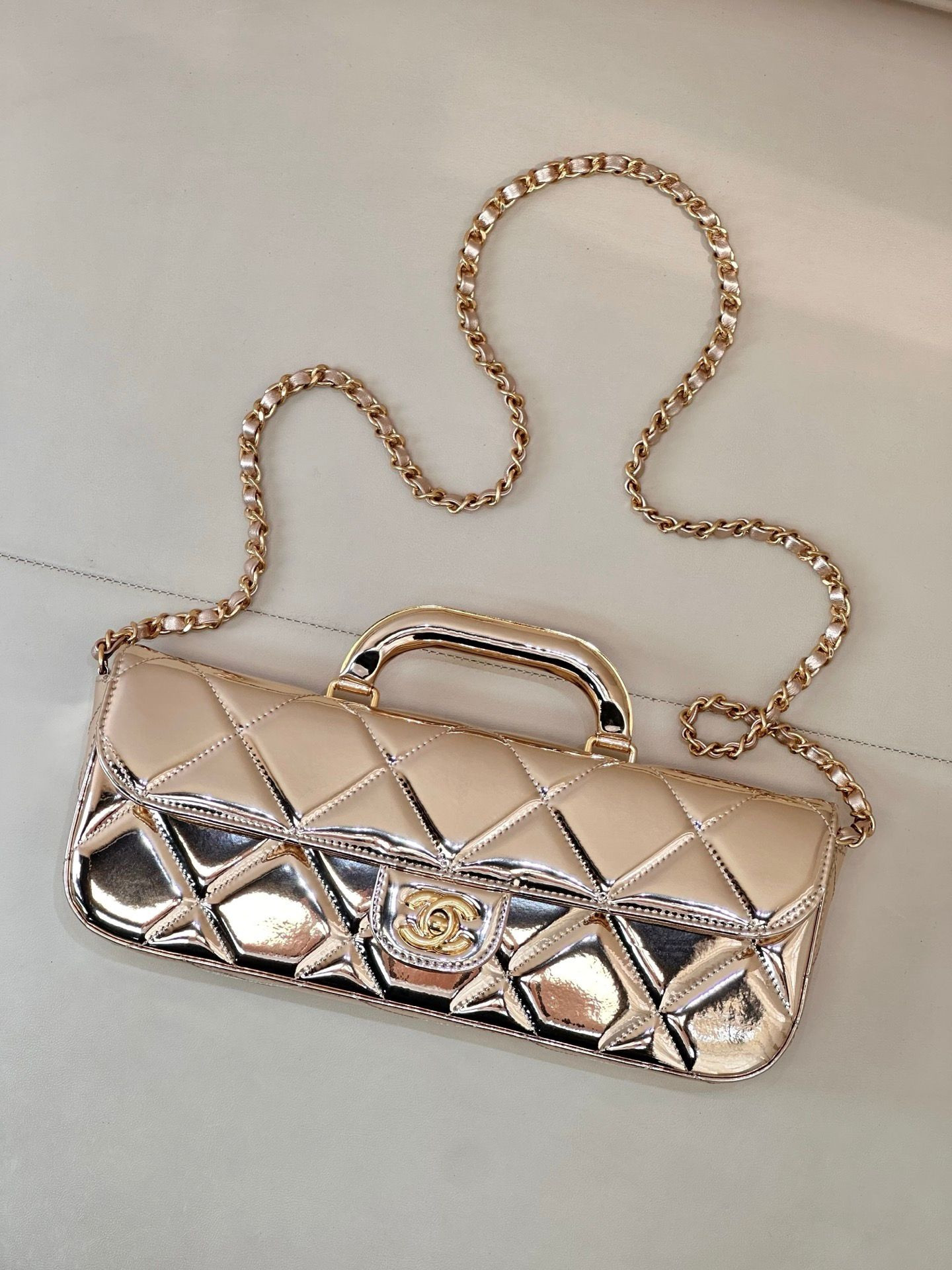Ch**el Large Flap Bag with Top Handle 12.5x30x5cm