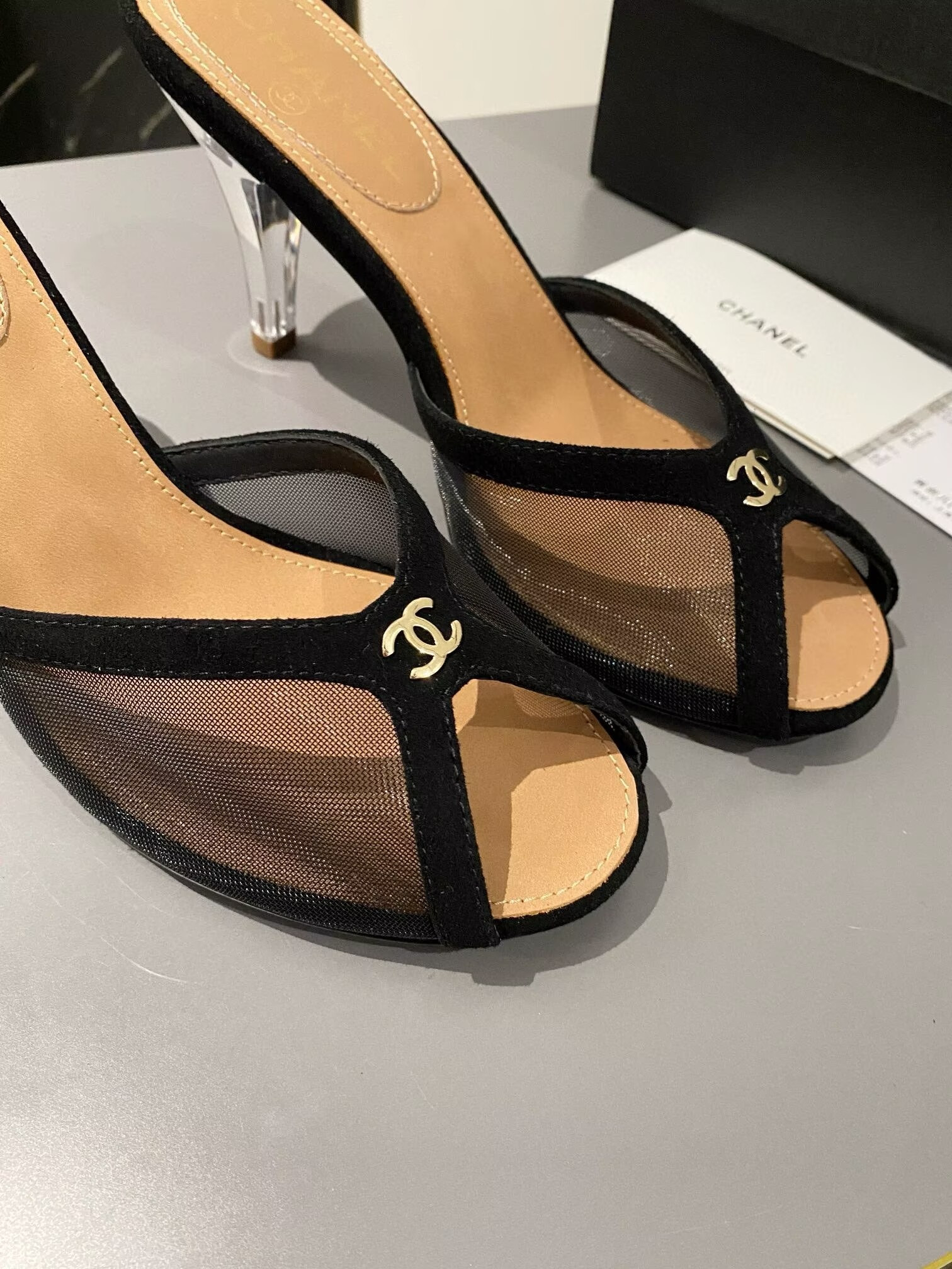 ua Ch**el tulle open-toe sandals