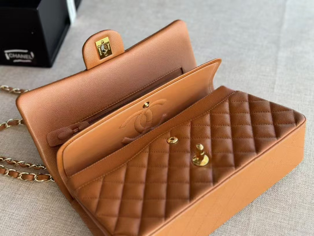 Ch**el SMALL CLASSIC HANDBAG Grained Calfskin 14.5×23×6cm