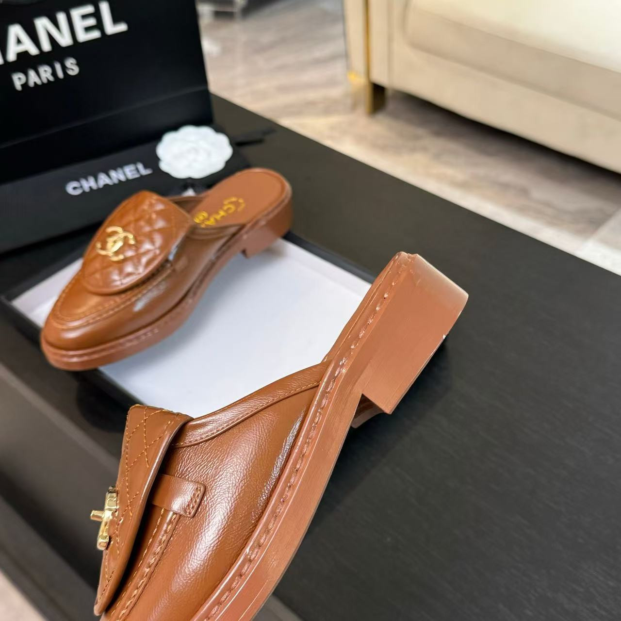 UA Ch**el Slides Leather Flats