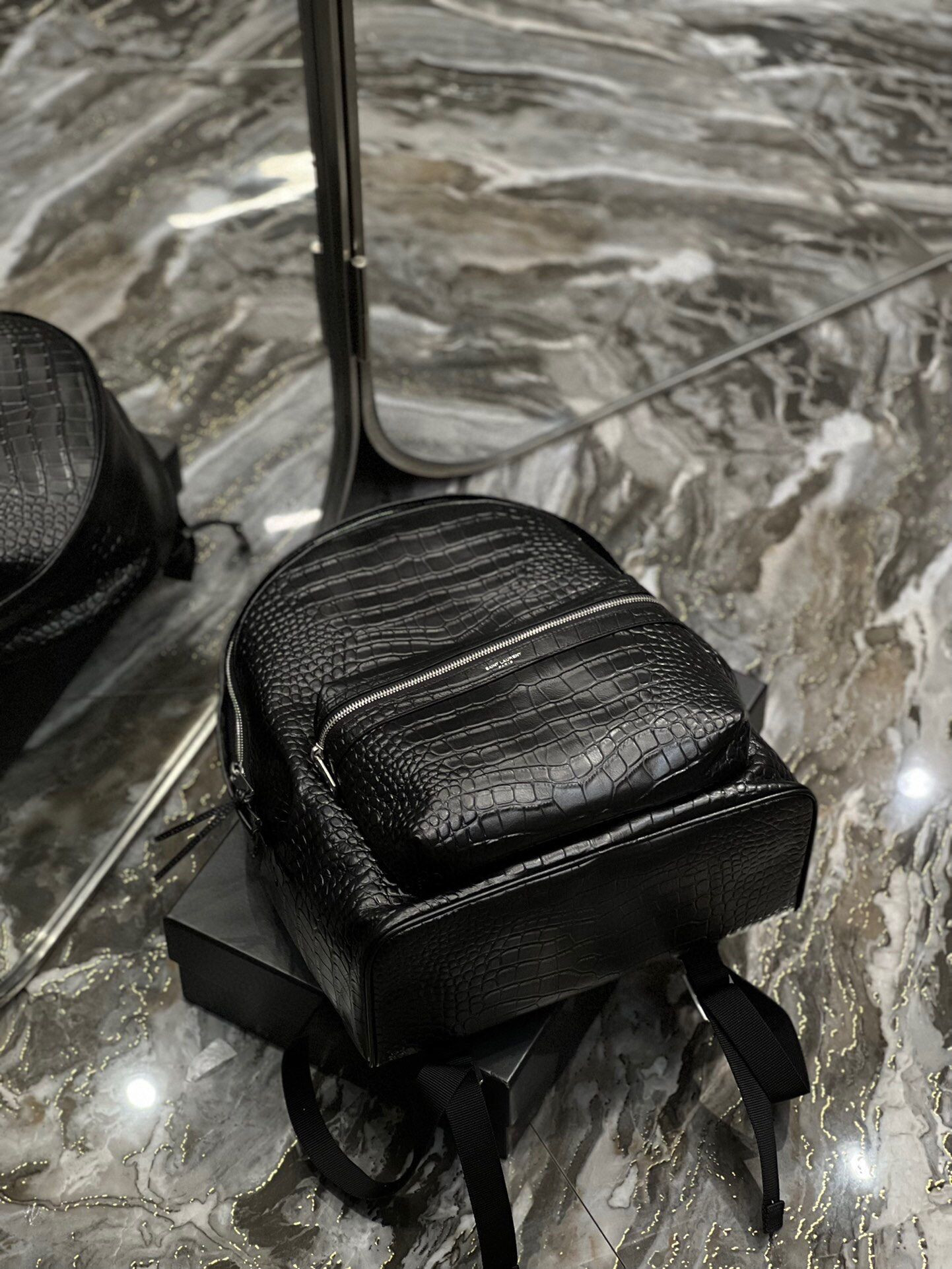 Y51 CITY BACKPACK IN CROCODILE-EMBOSSED LEATHER 12.2 X 16.1 X 8.6 inches