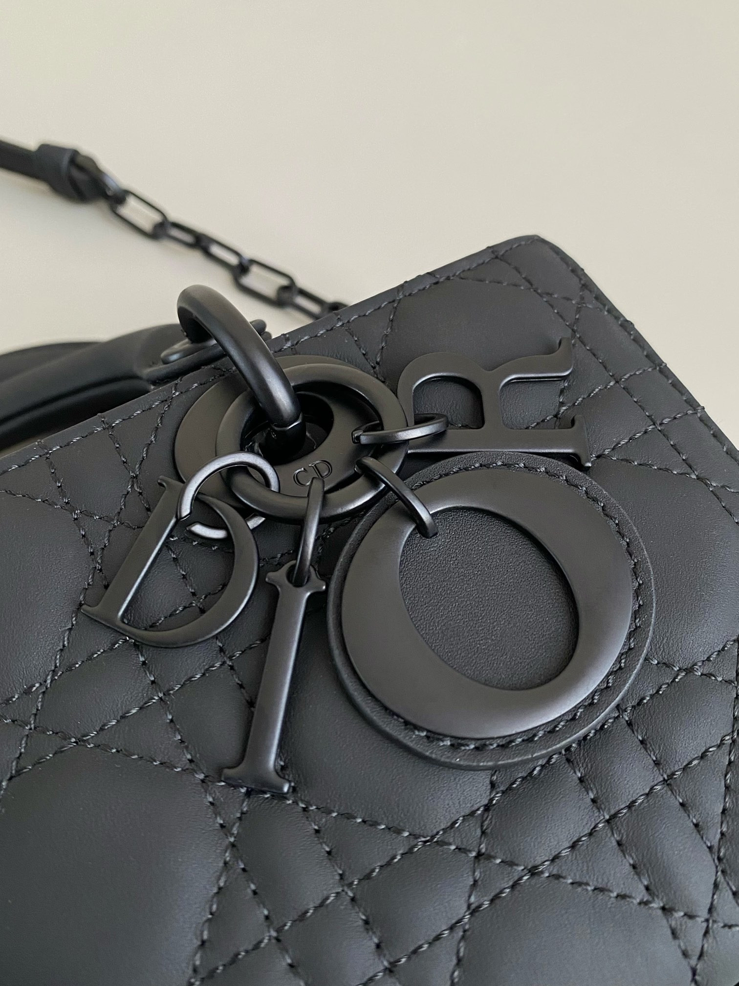 D10r SMALL LADY D-JOY BAG Ultramatte Black Cannage Calfskin