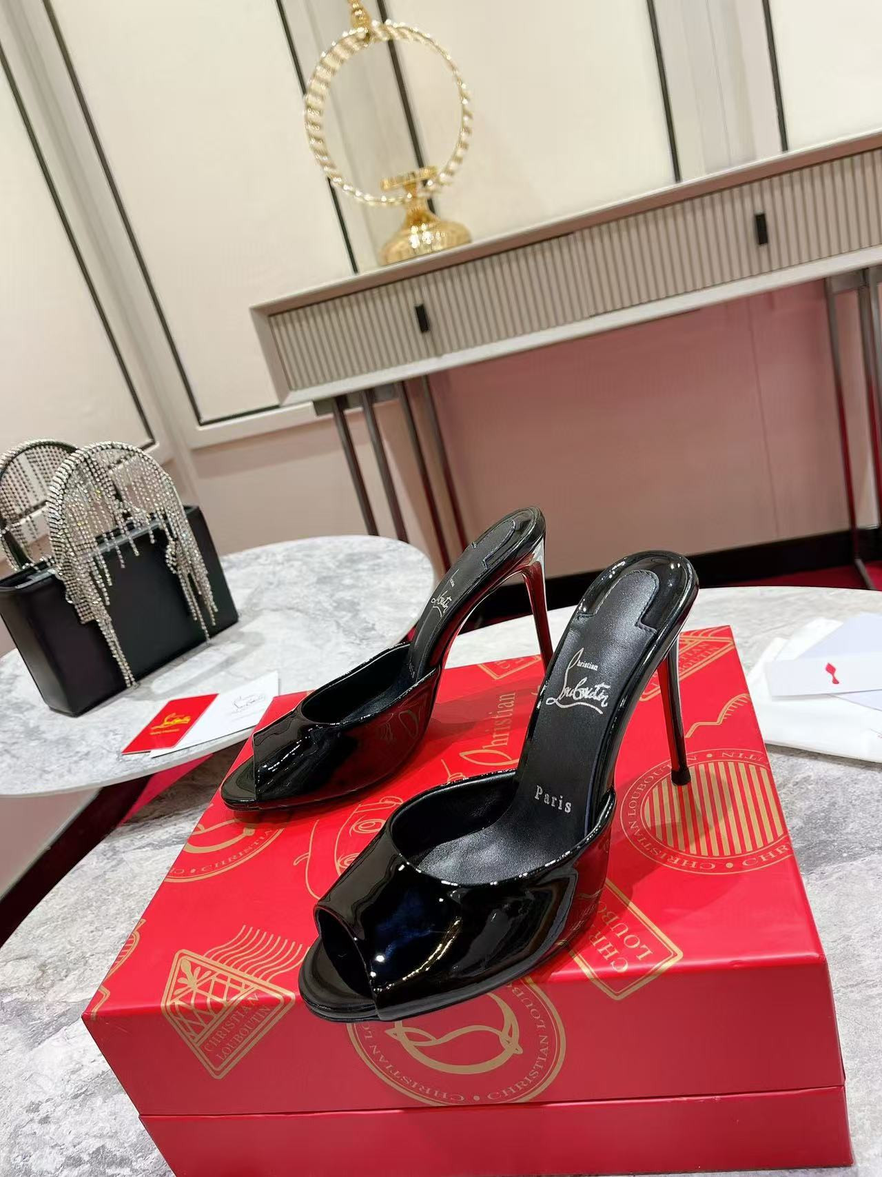 UA Chr1st1an Louboutin Me Dolly 100 Patent Leather Mules