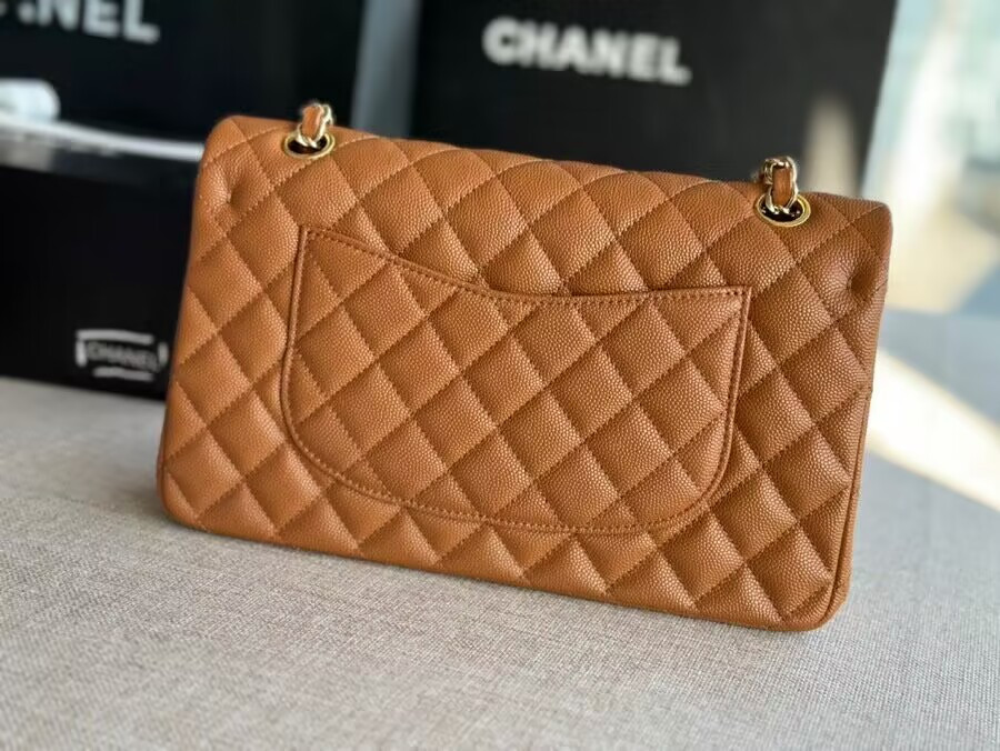 Ch**el Classic Handbag in Grained Litchi Pattern Calfskin & Gold-Tone Metal 6 × 9.9 × 2.5 inches