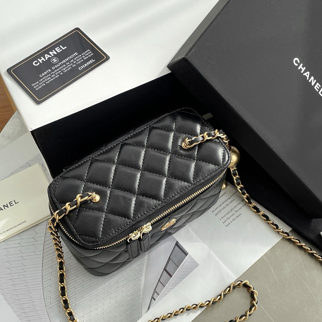 Ch**el Walnut Gold Ball Chain with Makeup Mirror Lamb Leather Square Box Shoulder Bag Women