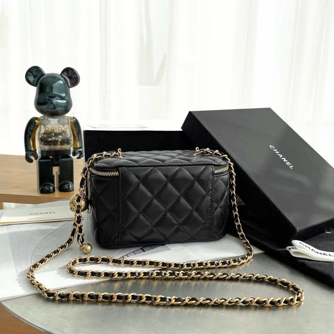 Ch**el Walnut Gold Ball Chain with Makeup Mirror Lamb Leather Square Box Shoulder Bag Women