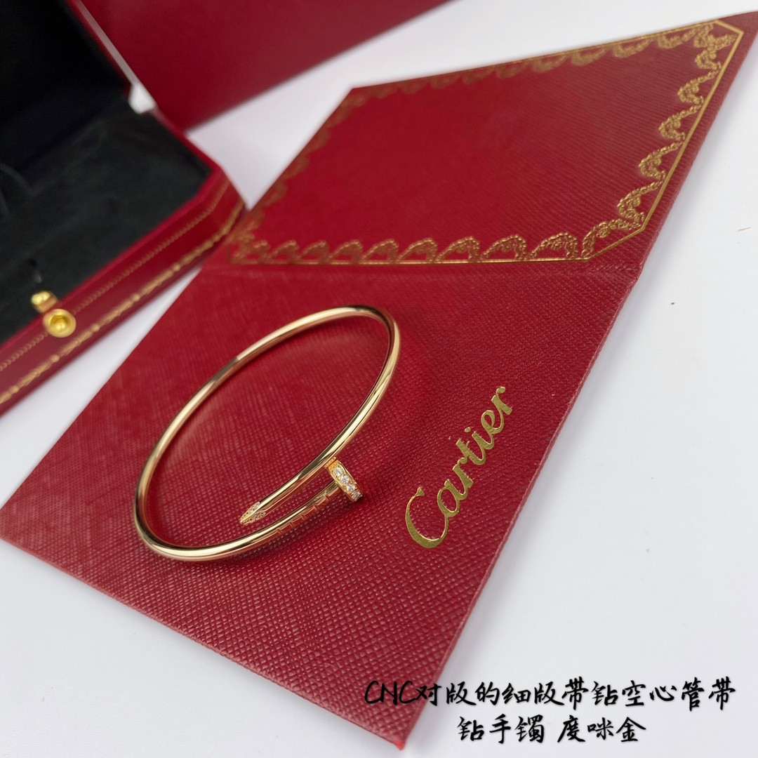 Ca*t1er thin version with D1am0nd hollow tube nail Bracelet
