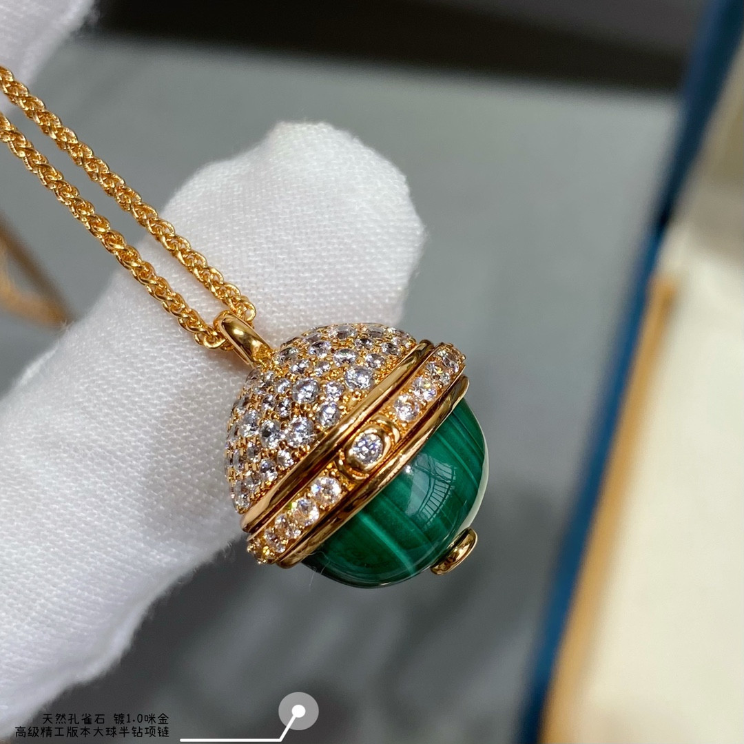 Piaget half-D1am0nd natural malachite large ball Necklace