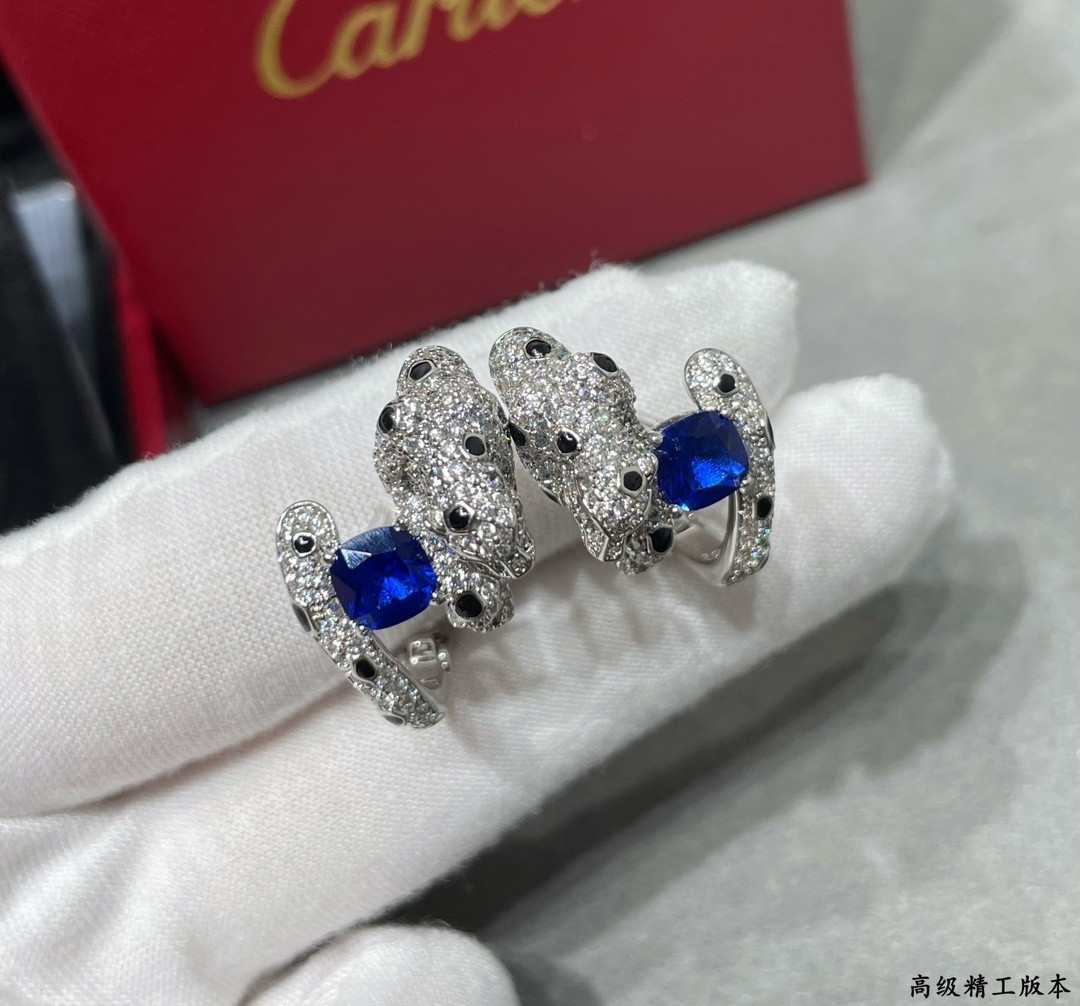Ca*t1er Blue D1am0nd Panther Earrings