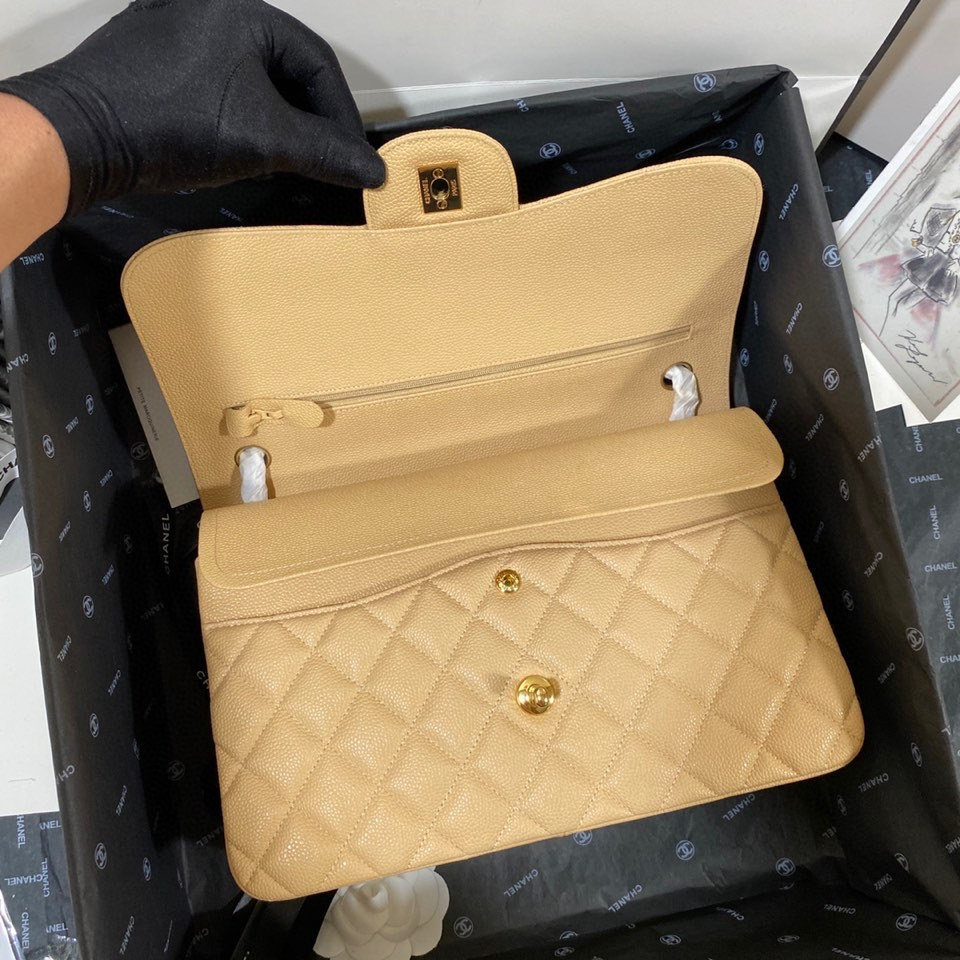 Ch**el Classic Flap Jumbo 30cm CF Khaki Gold 7.6 × 11.7 × 3.9 in