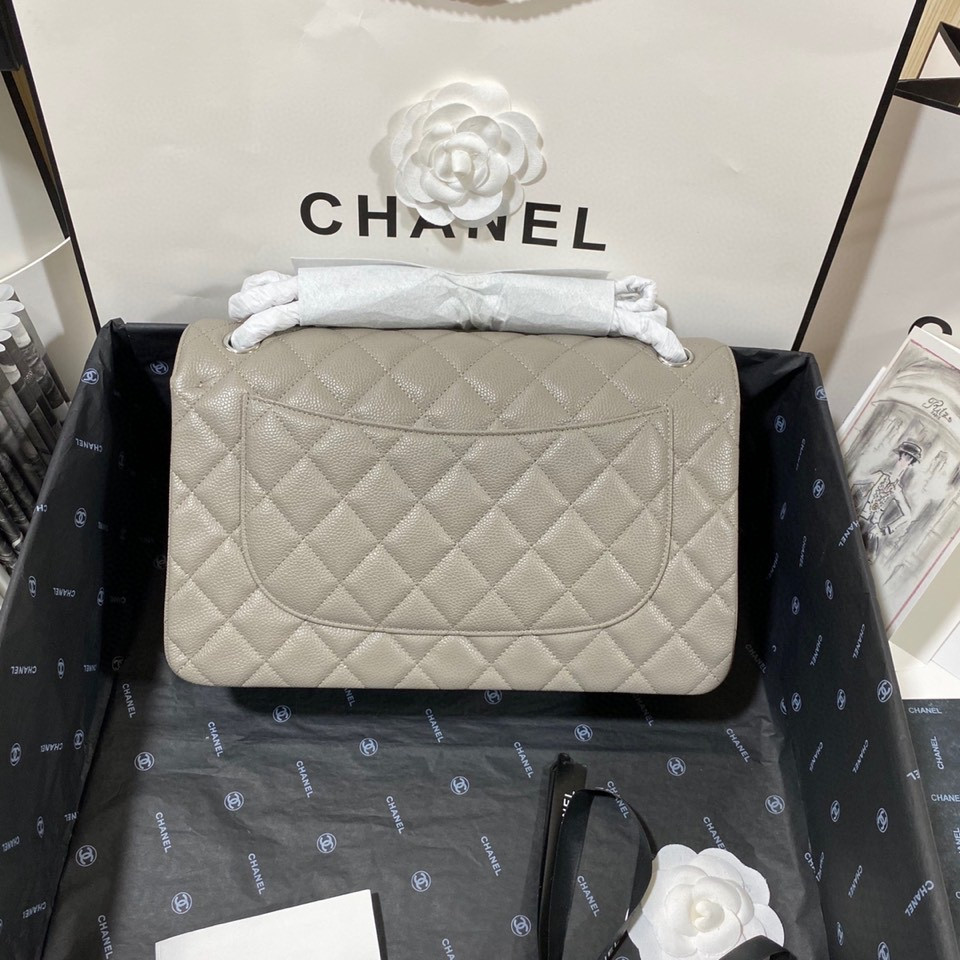 Ch**el Classic Flap Jumbo 30cm CF Grey Silver  7.6 × 11.7 × 3.9 in