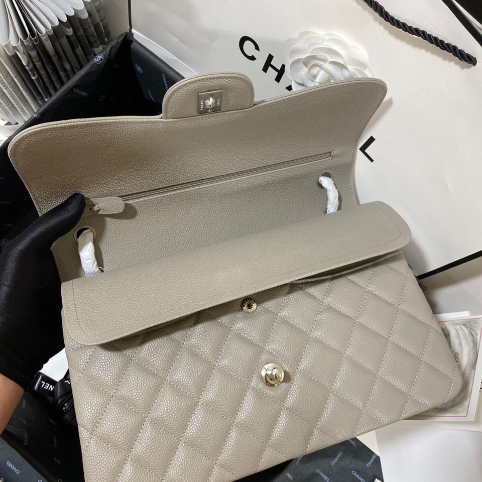 Ch**el Classic Flap Jumbo 30cm CF Grey Silver  7.6 × 11.7 × 3.9 in