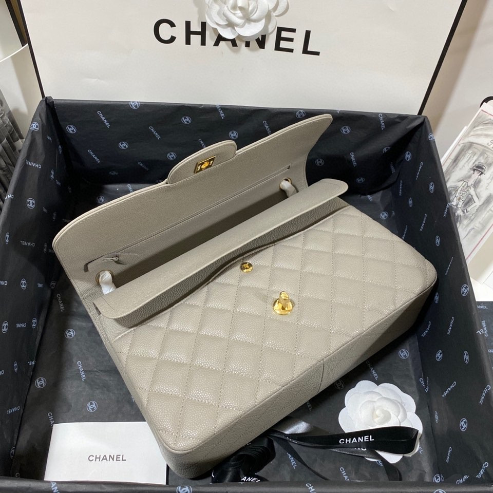 Ch**el Classic Flap Jumbo 30cm CF Grey Gold 7.6 × 11.7 × 3.9 in