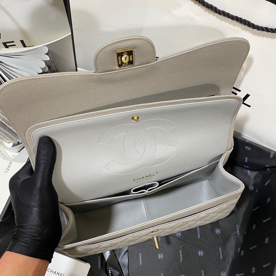 Ch**el Classic Flap Jumbo 30cm CF Grey Gold 7.6 × 11.7 × 3.9 in