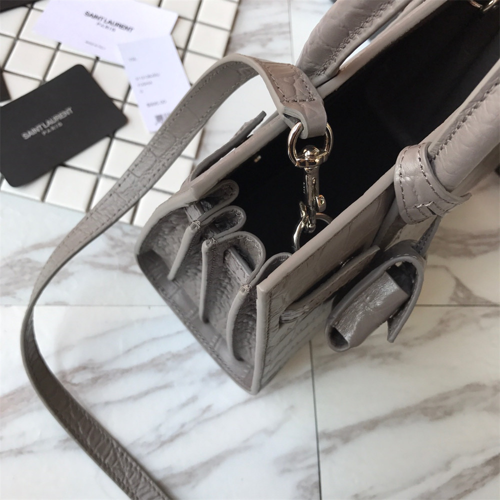 Y51 SAC DE JOUR NANO IN MATTE CROCODILE EMBOSSED LEATHER DARK GREY