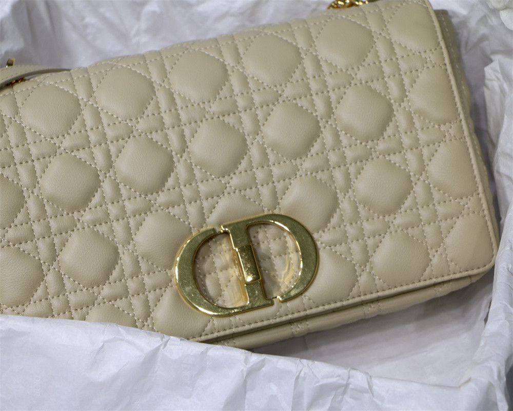 LARGE D10r CARO BAG Beige S*pple Cannage Calfskin 29 x 18 x 10 cm