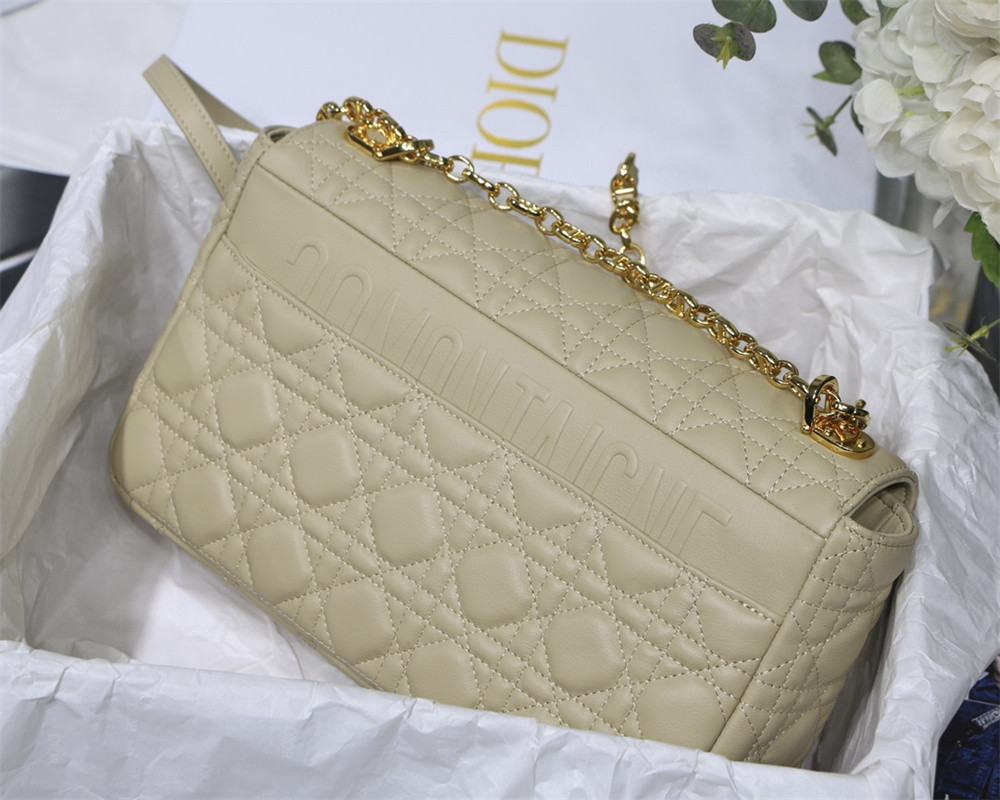 LARGE D10r CARO BAG Beige S*pple Cannage Calfskin 29 x 18 x 10 cm