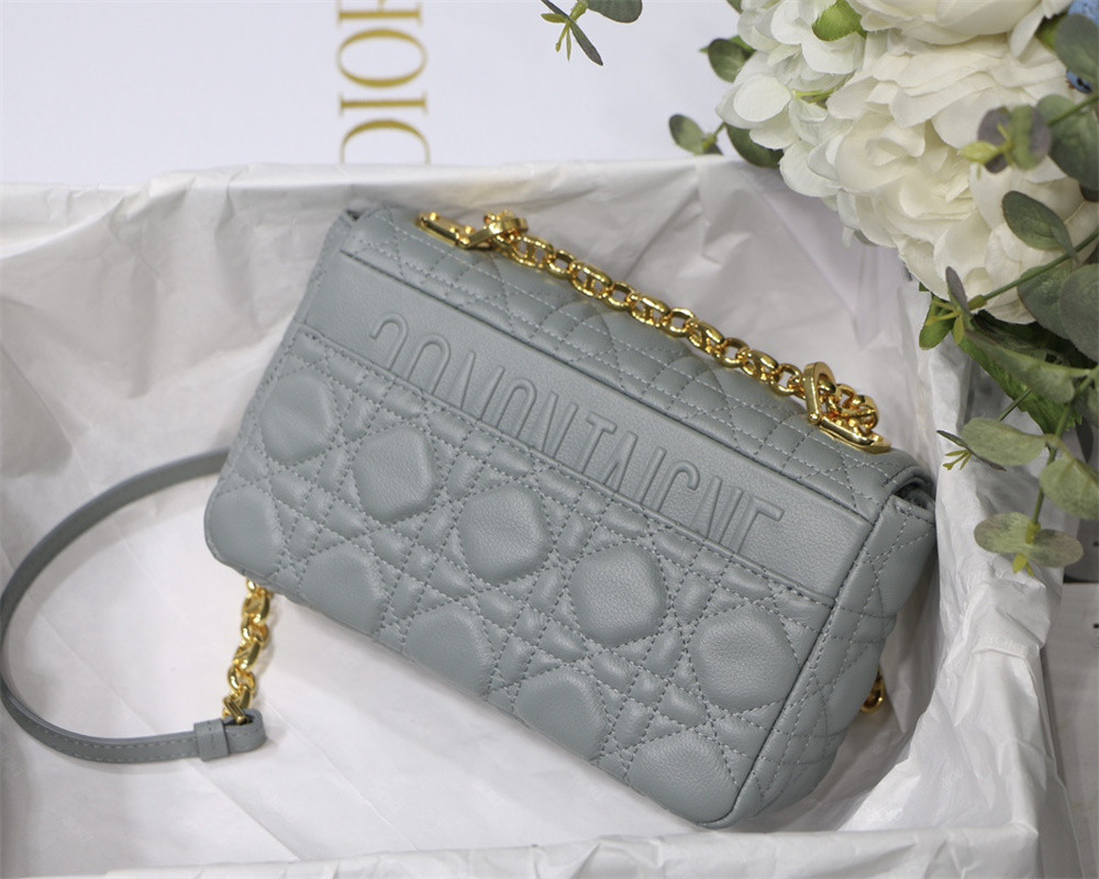 SMALL D10r CARO BAG Stone Gray S*pple Cannage Calfskin 20 x 12 x 7 cm
