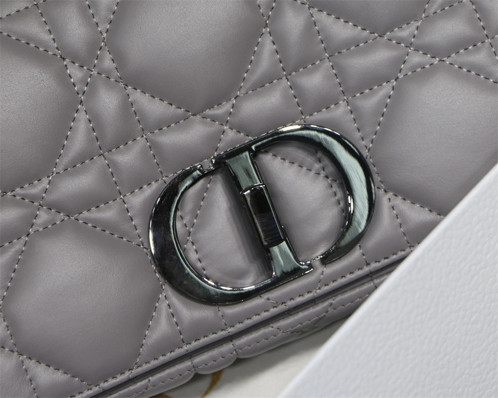 MEDIUM D10r CARO BAG Grey S*pple Cannage Calfskin With Black Hardware 25.5 x 15.5 x 8 cm