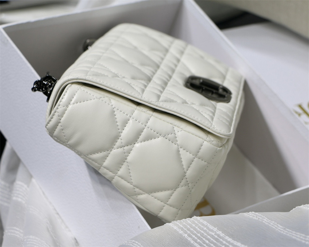 LARGE D10r CARO BAG Ivory S*pple Cannage Calfskin With Silver Hardware 29 x 18 x 10 cm