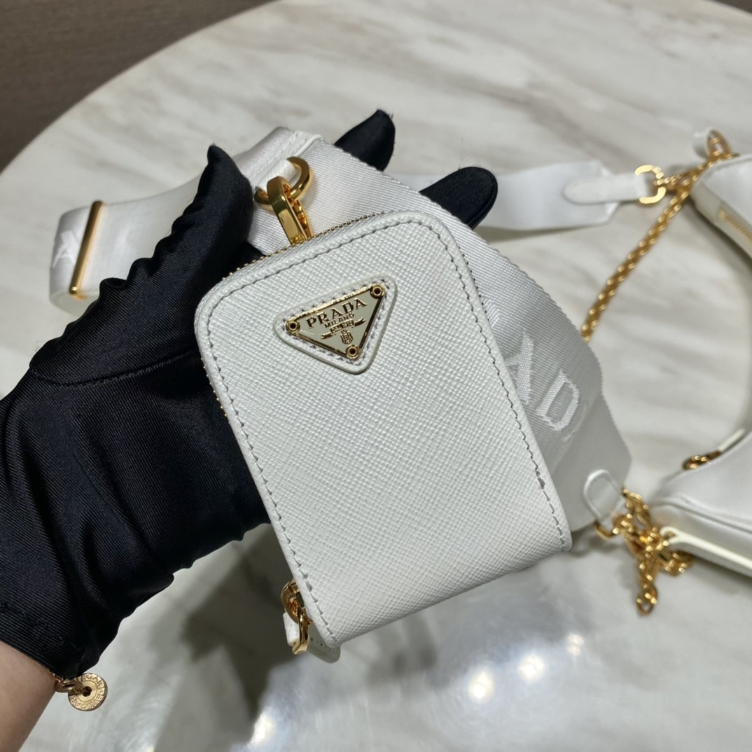 Pra*a Re-Edition 2005 Saffiano leather bag White