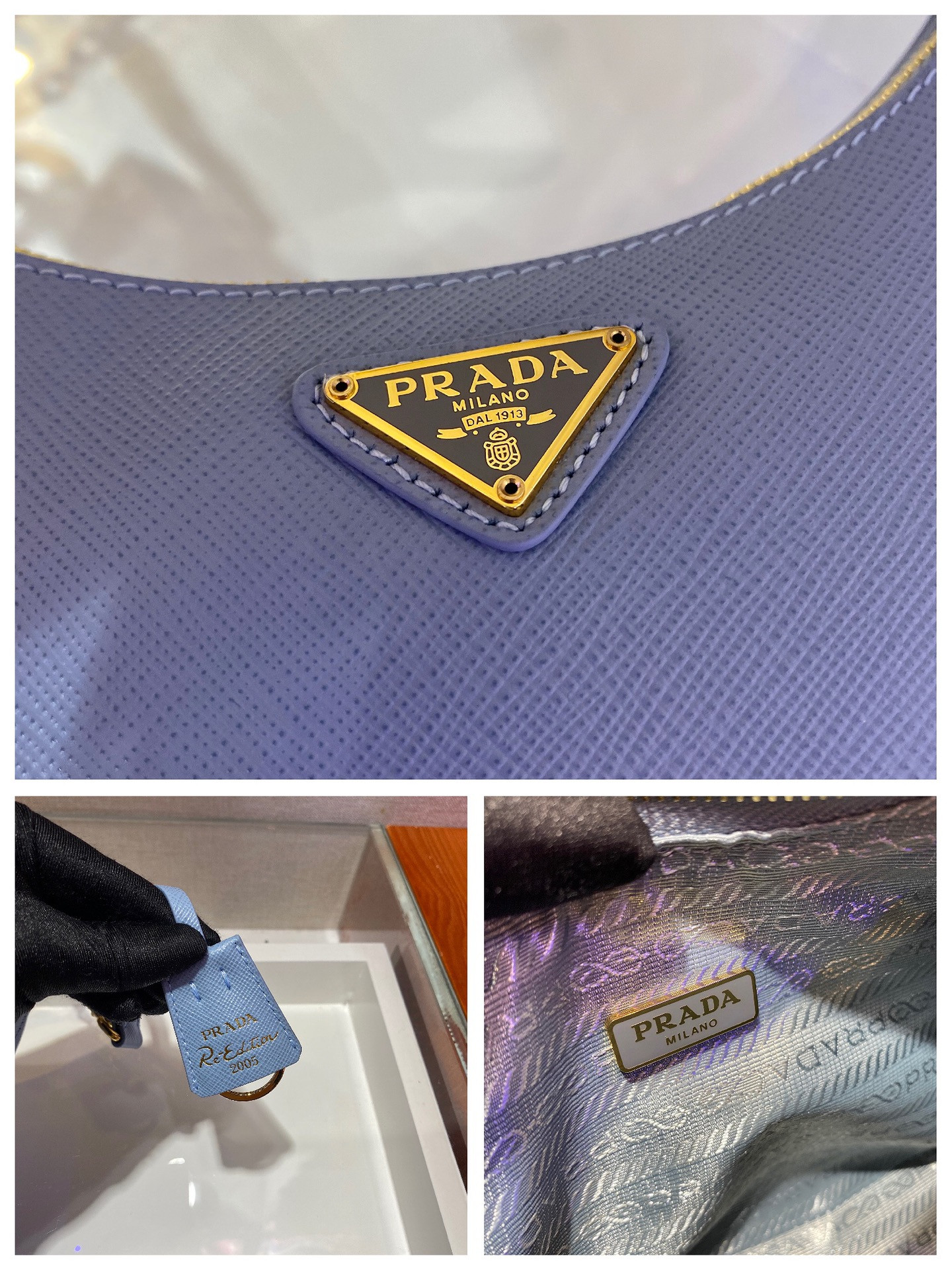 Pra*a Re-Edition 2005 Saffiano leather bag blue
