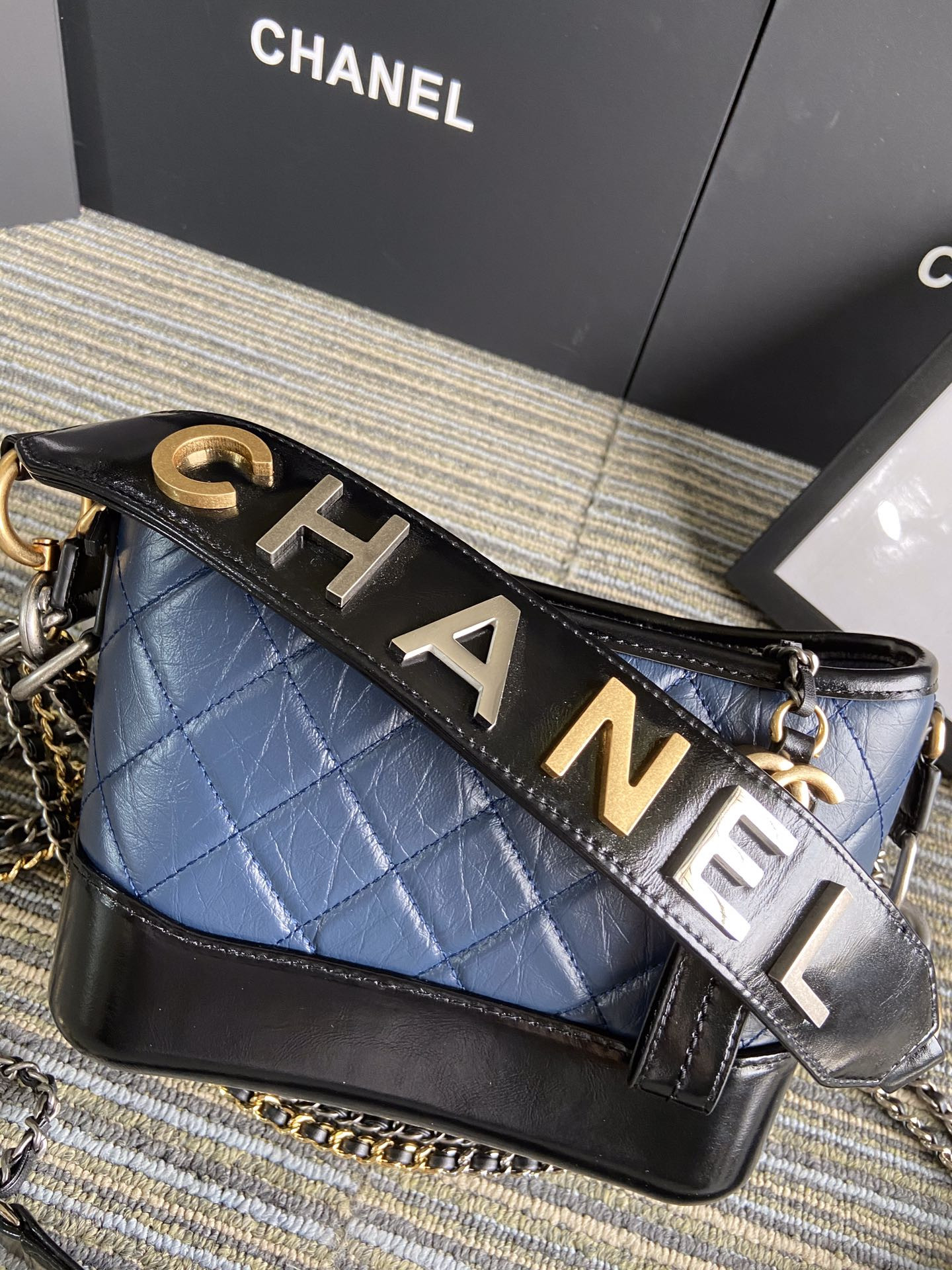 Ch**el Gabrielle SMALL BLUE with shoulder strap letters 20 x 15 x 8cm