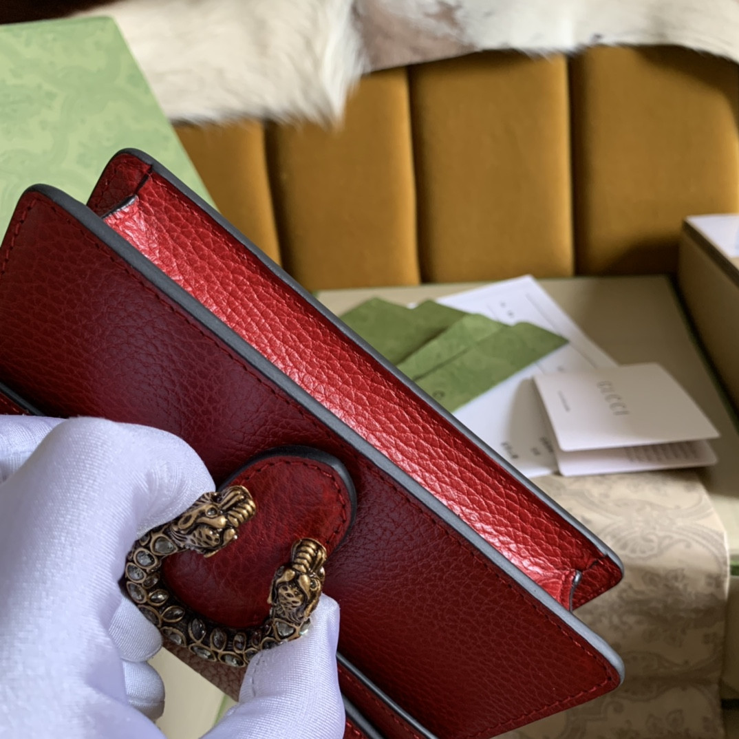 Gvc*1 DIONYSUS LEATHER S*pER MINI BAG RED 6.5"Wx3.9"Hx1.6"D