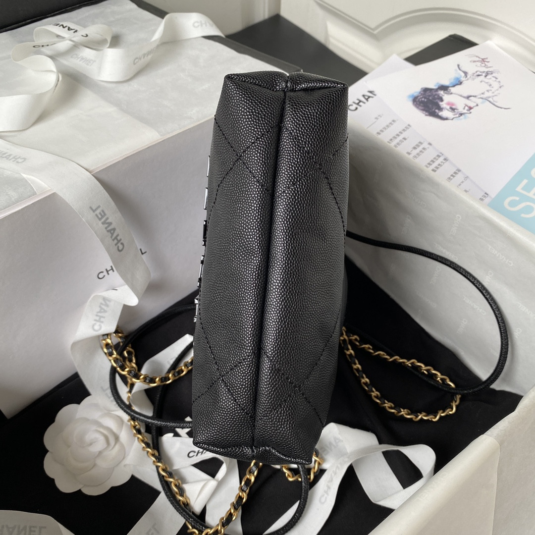 Ch**el 22 MINI HANDBAG GRAINED LEATHER BLACK 7.8 × 7.4 × 2.3 in