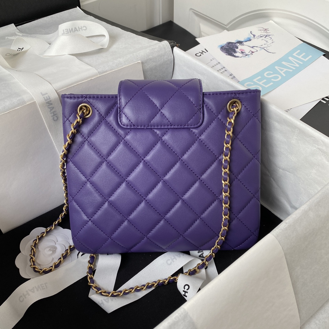 Ch**el BAGUETTE BAG PURPLE 17.5×20×5cm
