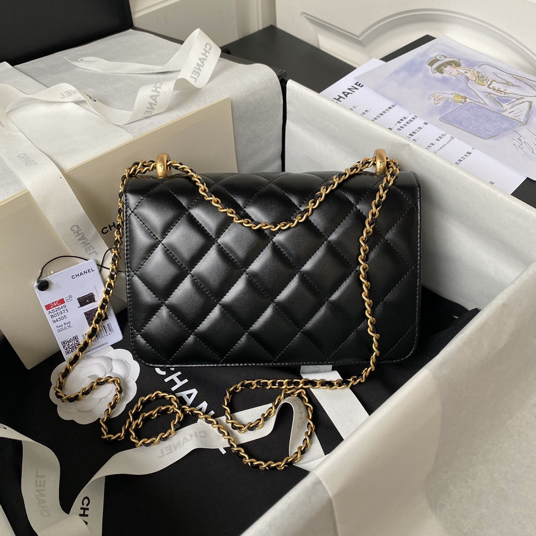 Ch**el FLAP BAG BLACK 22×14.5×8cm