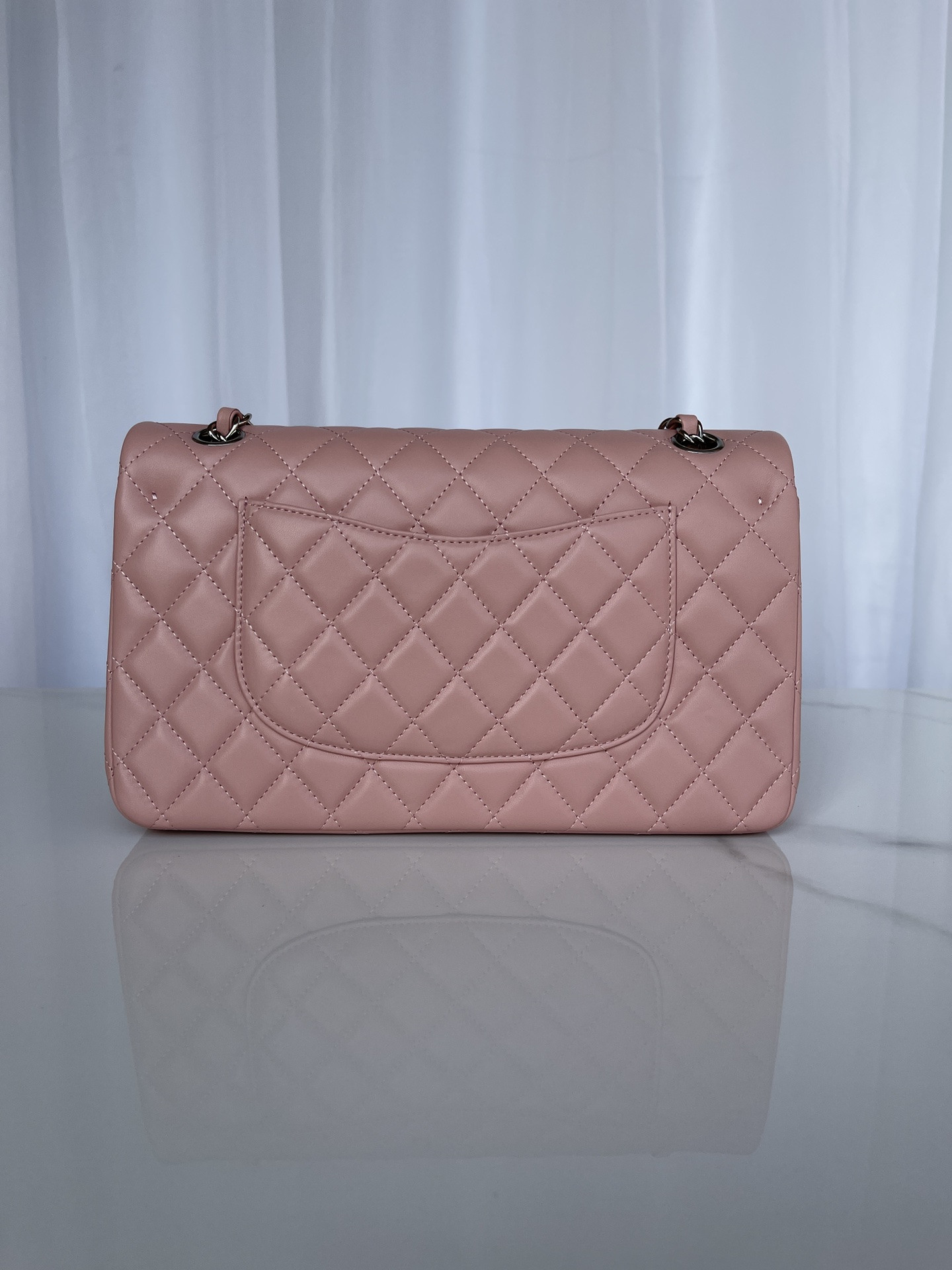 Ch**el CLASSIC FLAP 25CM CF PINK SILVER 6 × 9.9 × 2.5 in