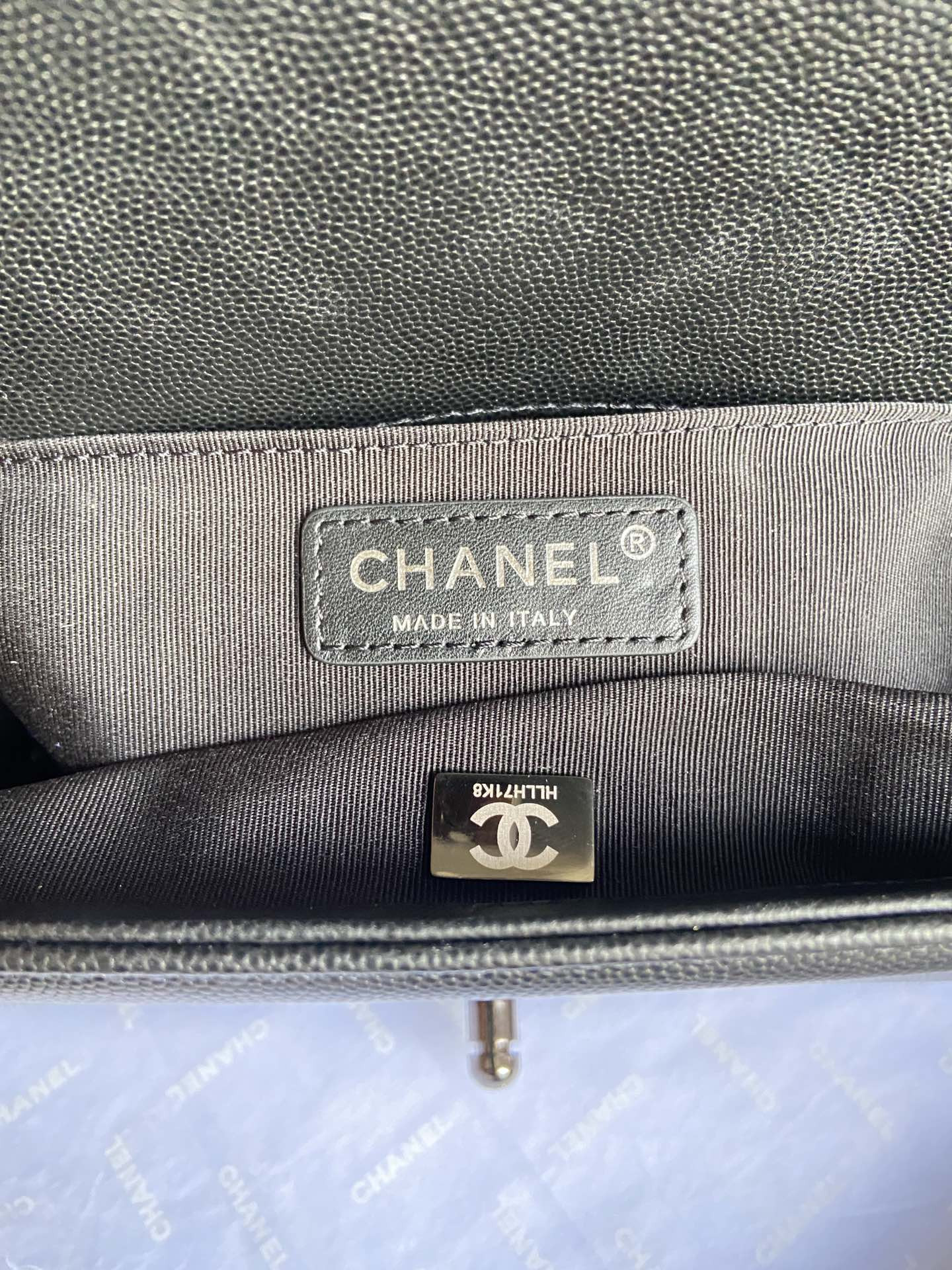 BOY Ch**el HANDBAG Shiny Grained Calfskin Black 5.9 × 9.8 × 3.5 in