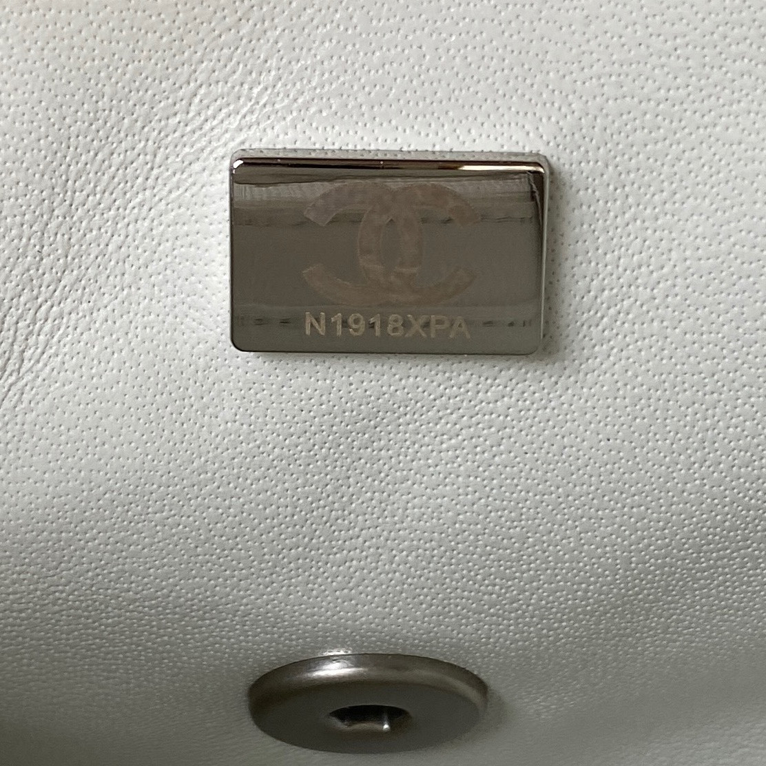 Ch**el MINI FLAP BAG SHINY CALFSKIN & SILVER-Tone METAL WHITE 5.3 × 6.6 × 3.1 in
