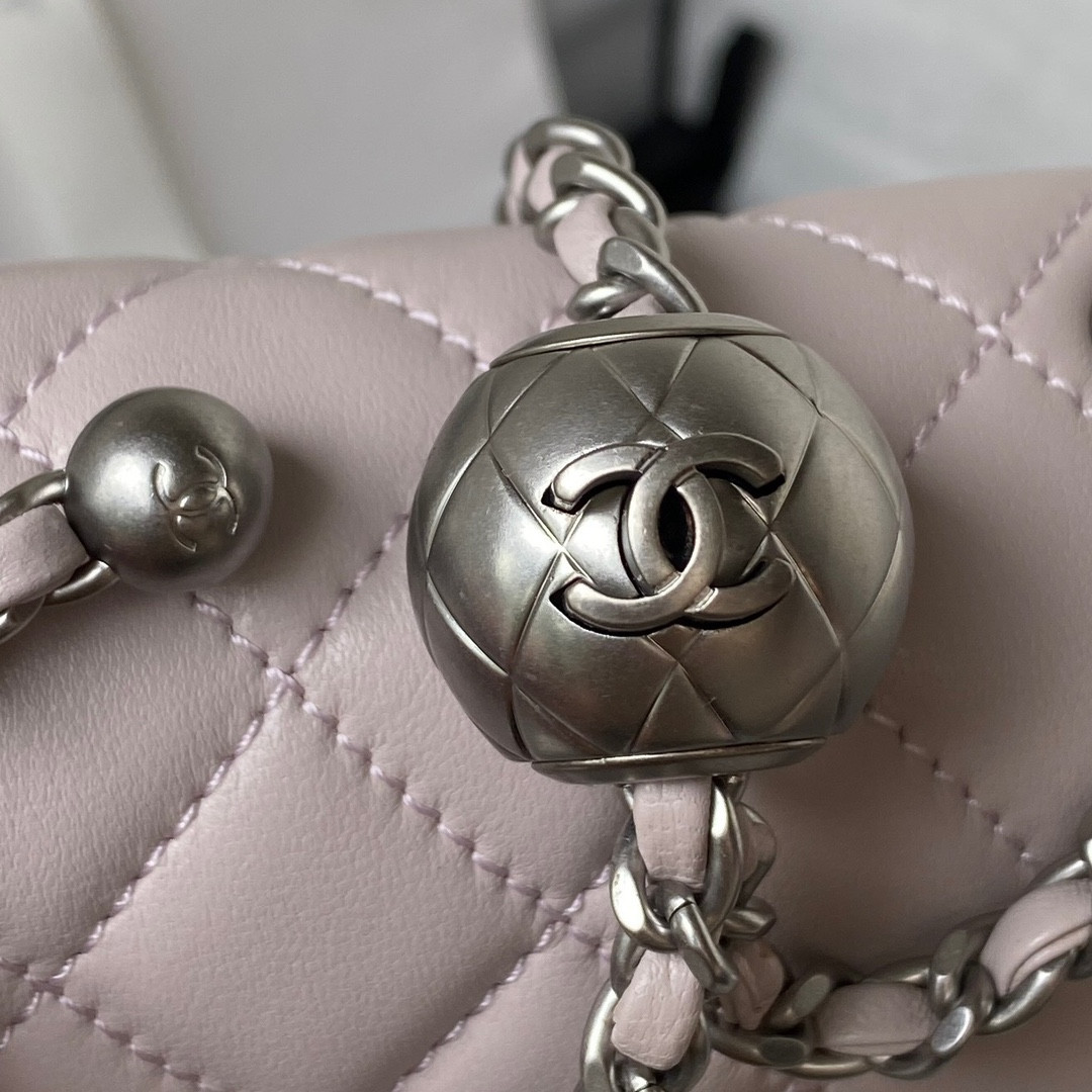 Ch**el MINI FLAP BAG SHINY CALFSKIN & SILVER-Tone METAL 5.3 × 6.6 × 3.1 in