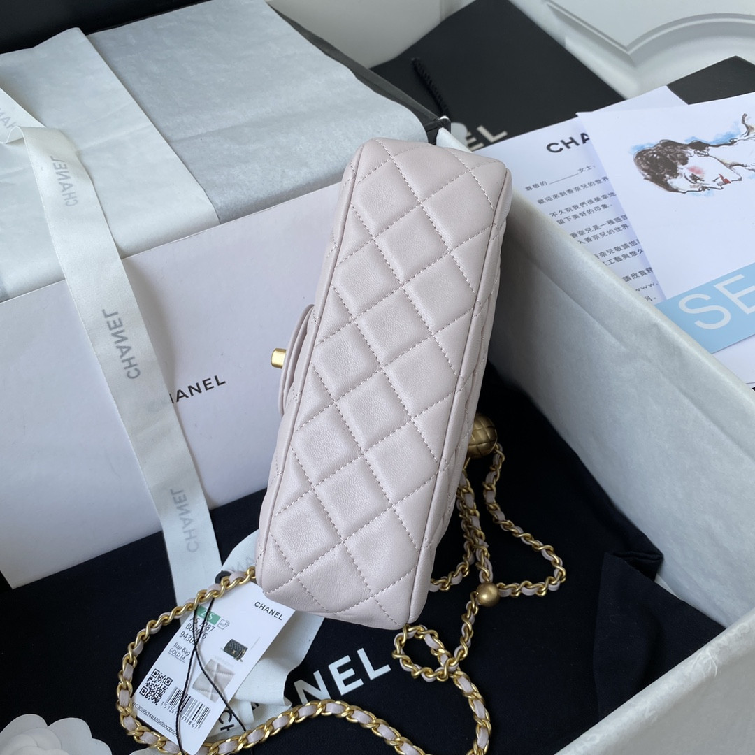 Ch**el MINI FLAP BAG SHINY CALFSKIN & gold-TONE METAL LIGHT pink 4.7 × 7.8 × 2.3 in