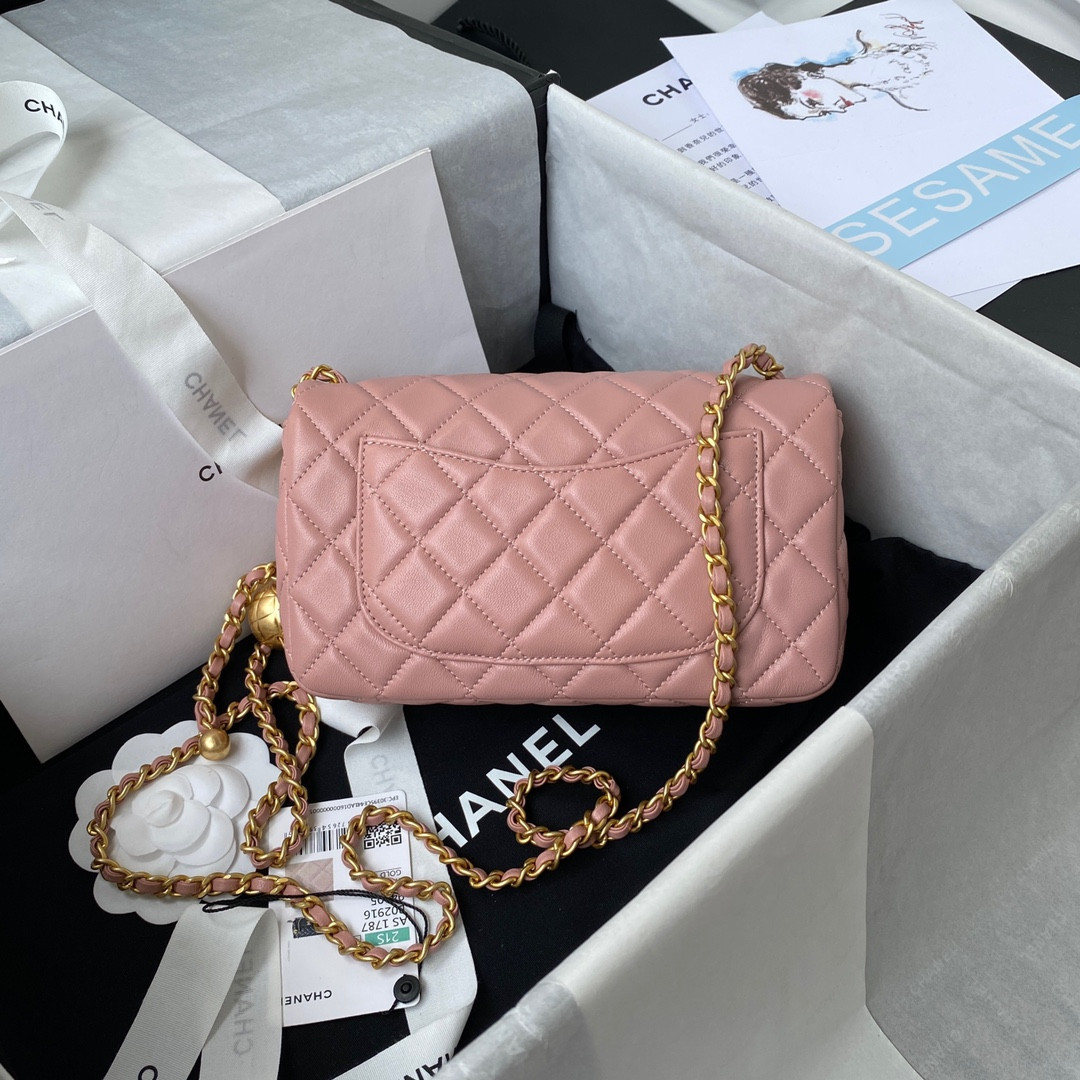 Ch**el MINI FLAP BAG SHINY CALFSKIN & gold-TONE METAL PINK 4.7 × 7.8 × 2.3 in