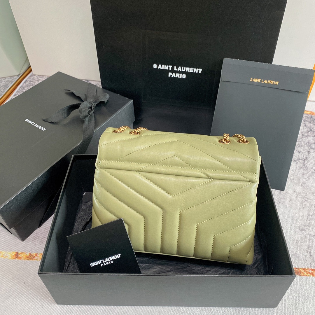 Y51 LOULOU SMALL IN QUILTED LEATHER GREEN 9 X 6.1 X 3.3 INCHES